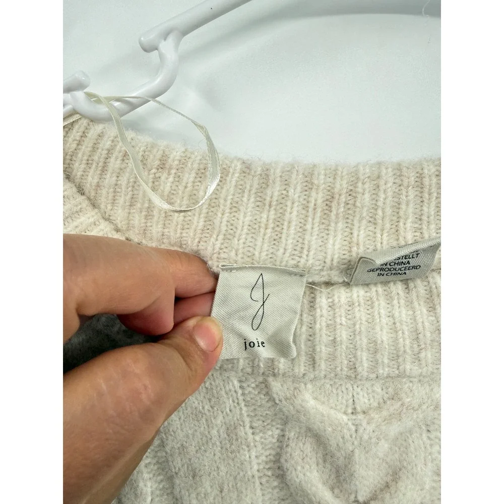 Joie Large Cable Knit Sweater Womens Oatmeal Beige Crew Neck Wool Blend CV172501